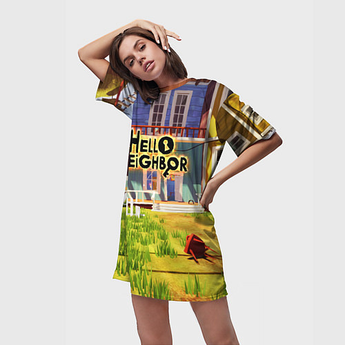 Женская длинная футболка Hello Neighbor: Дом / 3D-принт – фото 3