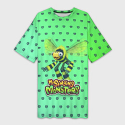 Футболка женская длинная My singing Monsters - Жужук, цвет: 3D-принт