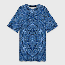 Футболка женская длинная Gray blue ethnic arabic ornament, цвет: 3D-принт