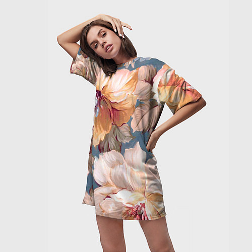 Женская длинная футболка Рисунок цветов / 3D-принт – фото 3