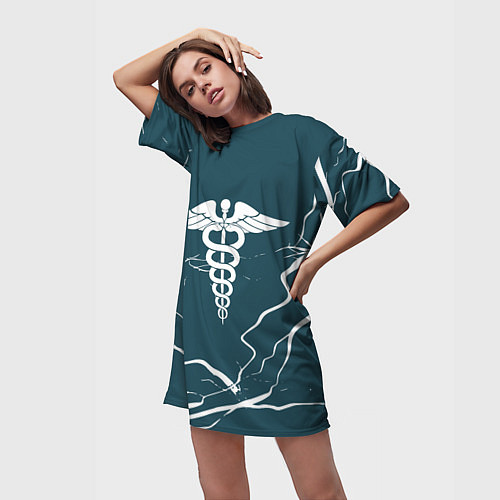 Женская длинная футболка Кадуцей - Эмблема / 3D-принт – фото 3