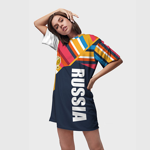 Женская длинная футболка RUSSIA - RETRO COLORS / 3D-принт – фото 3