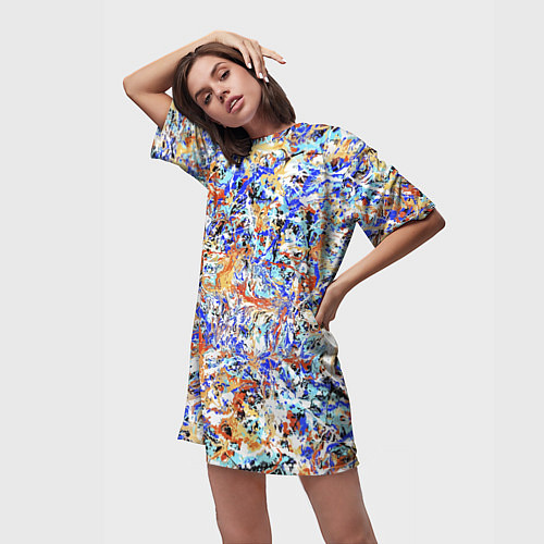 Женская длинная футболка Летний красочный паттерн / 3D-принт – фото 3