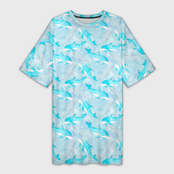 Женская длинная футболка Дельфины в океане