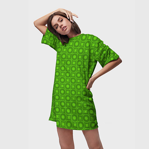 Женская длинная футболка Зеленые круги и ромбы / 3D-принт – фото 3