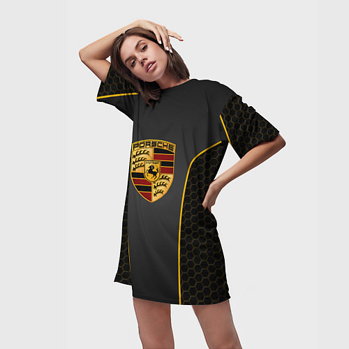 Женская длинная футболка PORSCHE - ГОНОЧНАЯ УНИФОРМА / 3D-принт – фото 3