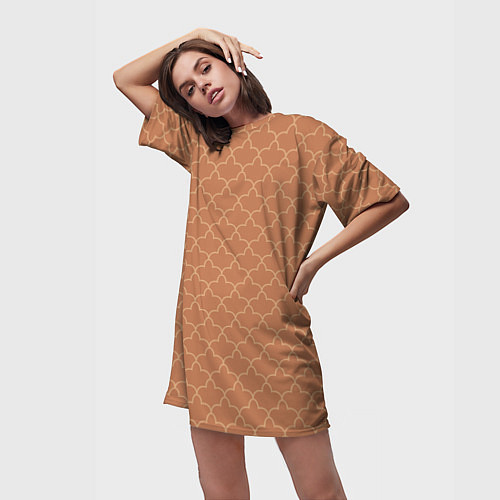 Женская длинная футболка Узоры кофейного цвета / 3D-принт – фото 3