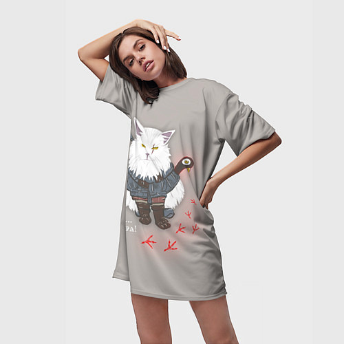 Женская длинная футболка Котьмак ГУЛИ бежевый / 3D-принт – фото 3