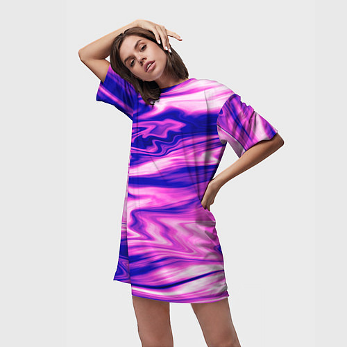 Женская длинная футболка Розово-фиолетовый мраморный узор / 3D-принт – фото 3