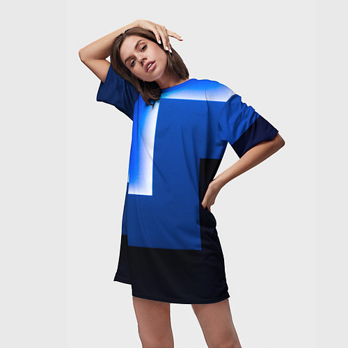 Женская длинная футболка Абстрактные геометрические фигуры - Cиний / 3D-принт – фото 3