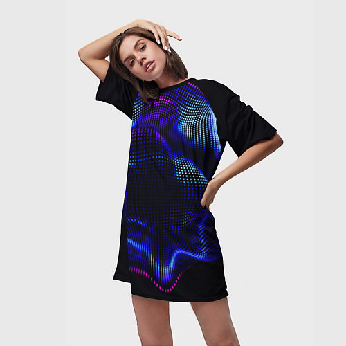 Женская длинная футболка Неоновый фрактал - абстракция / 3D-принт – фото 3