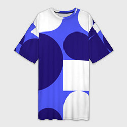 Футболка женская длинная Абстрактный набор геометрических фигур - Синий фон, цвет: 3D-принт