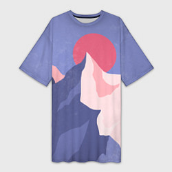 Женская длинная футболка Пейзаж гор и леса в стиле ретро