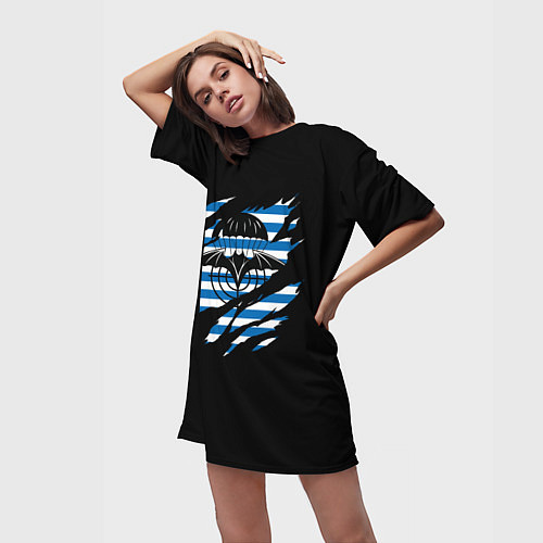 Женская длинная футболка Спецназ ГРУ - порванная / 3D-принт – фото 3