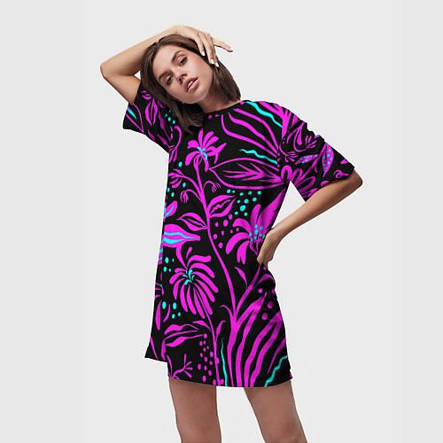 Женская длинная футболка Purple flowers pattern / 3D-принт – фото 3