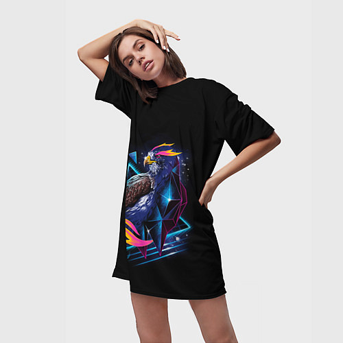 Женская длинная футболка Неоновая птица - Арт / 3D-принт – фото 3