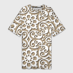 Футболка женская длинная Цветочный кружевной орнамент, цвет: 3D-принт