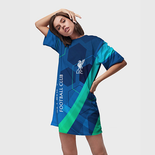 Женская длинная футболка Ливерпуль Синяя абстракция / 3D-принт – фото 3