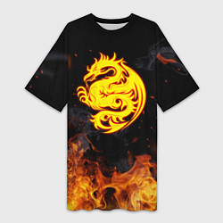 Футболка женская длинная Огнедышащий дракон и пламя, цвет: 3D-принт