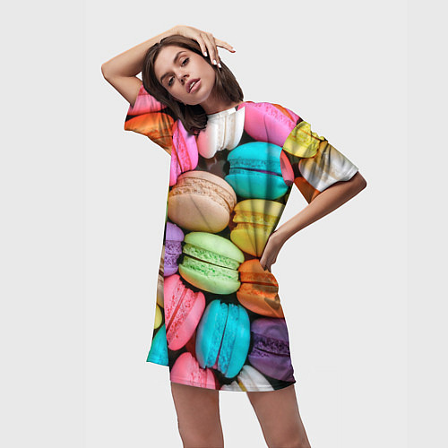 Женская длинная футболка Цветные Макаруны / 3D-принт – фото 3