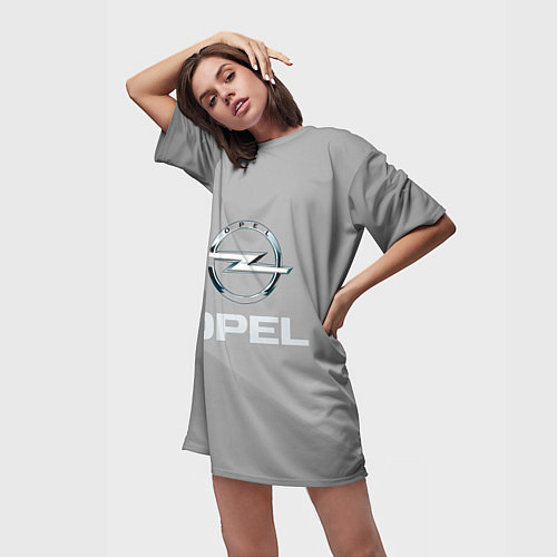Женская длинная футболка Opel - серая абстракция / 3D-принт – фото 3