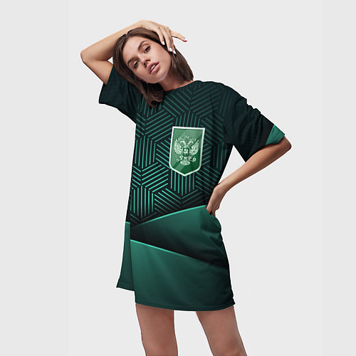 Женская длинная футболка Зеленый герб России / 3D-принт – фото 3