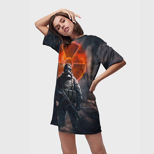 Женская длинная футболка STALKER Боец Долга / 3D-принт – фото 3