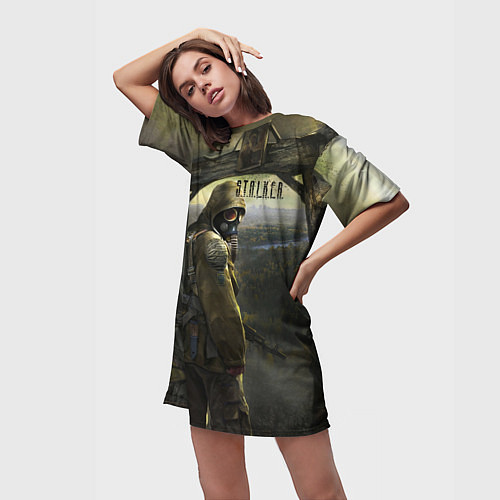 Женская длинная футболка STALKER Тень Чернобыля Постер / 3D-принт – фото 3