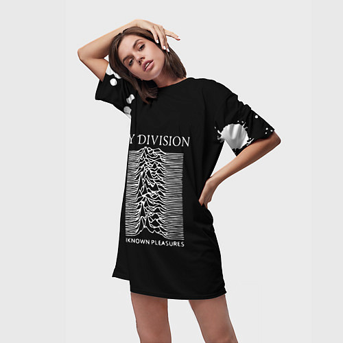 Женская длинная футболка Joy Division - unknown pleasures / 3D-принт – фото 3