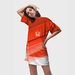 Футболка женская длинная Хонда - Красно-белая абстракция, цвет: 3D-принт — фото 2
