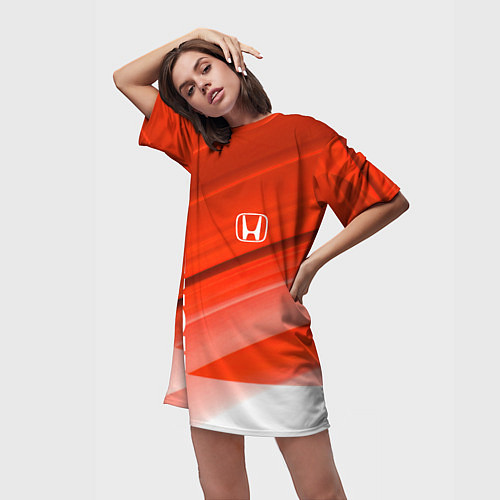 Женская длинная футболка Хонда - Красно-белая абстракция / 3D-принт – фото 3