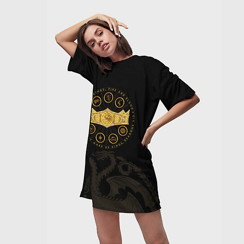Женская длинная футболка Дом Дракона Корона Таргариенов / 3D-принт – фото 3
