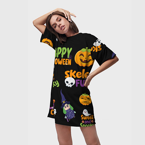 Женская длинная футболка Незабываемая ночь приключений halloween / 3D-принт – фото 3