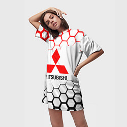 Футболка женская длинная Mitsubishi - логотип, цвет: 3D-принт — фото 2
