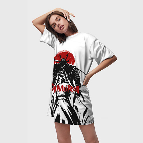 Женская длинная футболка Самурай Перед Врагом / 3D-принт – фото 3