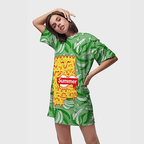 Женская длинная футболка Барт Симпсон - Summer / 3D-принт – фото 3