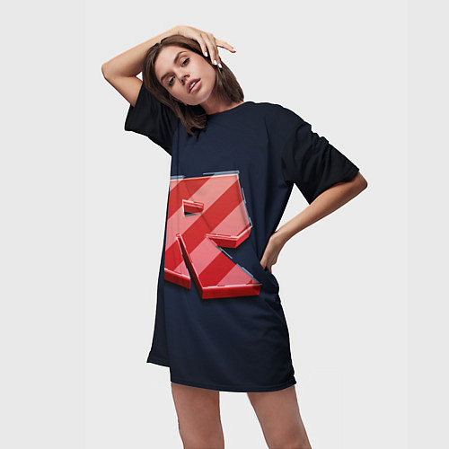 Женская длинная футболка Roblox red - Роблокс полосатый логотип / 3D-принт – фото 3