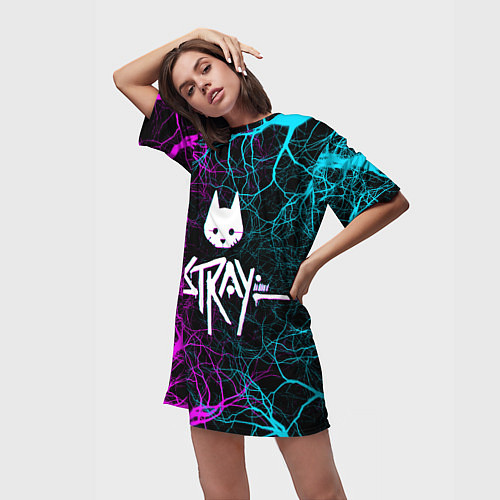 Женская длинная футболка Stray - neon / 3D-принт – фото 3