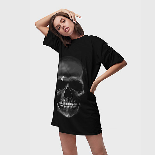 Женская длинная футболка Карбоновый череп / 3D-принт – фото 3