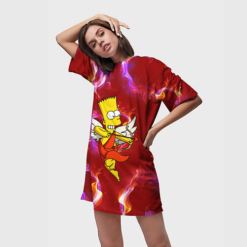 Женская длинная футболка Барт Симпсон стреляет из лука в сердце / 3D-принт – фото 3