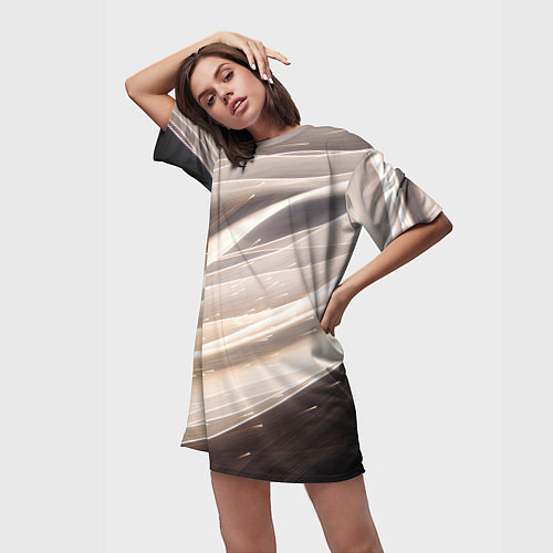 Женская длинная футболка Абстрактные волны и огни бесконечности / 3D-принт – фото 3