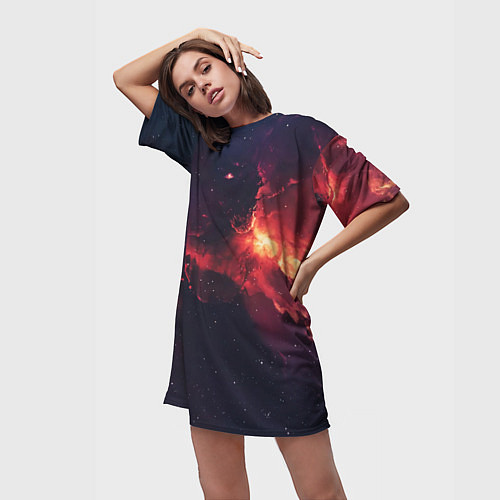 Женская длинная футболка Космическое пламя / 3D-принт – фото 3