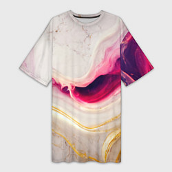 Футболка женская длинная Золотые и розовые мраморные узоры, цвет: 3D-принт