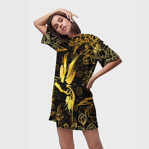 Женская длинная футболка Золотая колибри / 3D-принт – фото 3