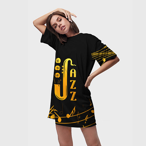 Женская длинная футболка Jazz - ноты / 3D-принт – фото 3