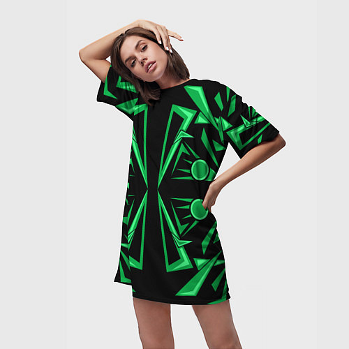 Женская длинная футболка Геометрический узор зеленый geometric / 3D-принт – фото 3