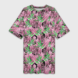 Футболка женская длинная Tropical plants in brown and green, цвет: 3D-принт