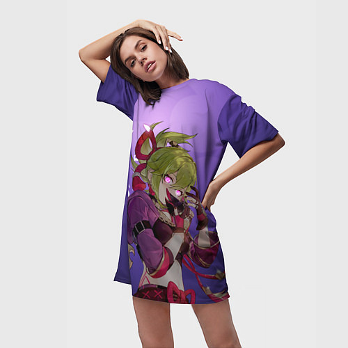 Женская длинная футболка Геншин импакт - Куки Синобу / 3D-принт – фото 3