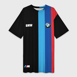 Футболка женская длинная BMW - М Линии : Черный, цвет: 3D-принт