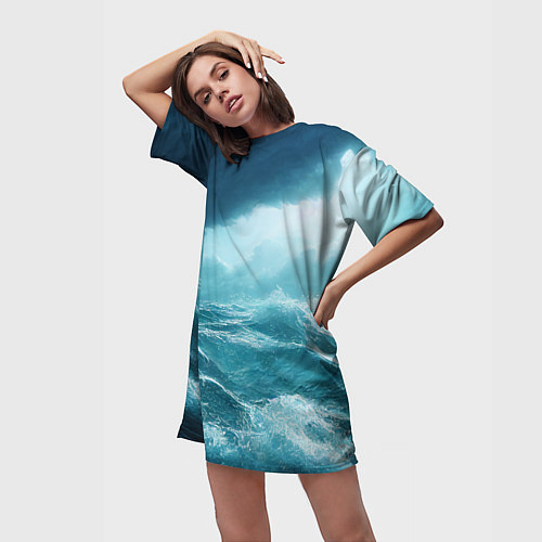 Женская длинная футболка Буря в море / 3D-принт – фото 3